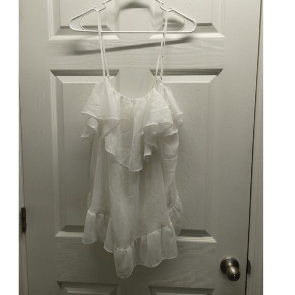 Victoria's Secret NWT Size Large White Metallic Thin Strap Ruffle Nightie Top - Picture 1 of 9